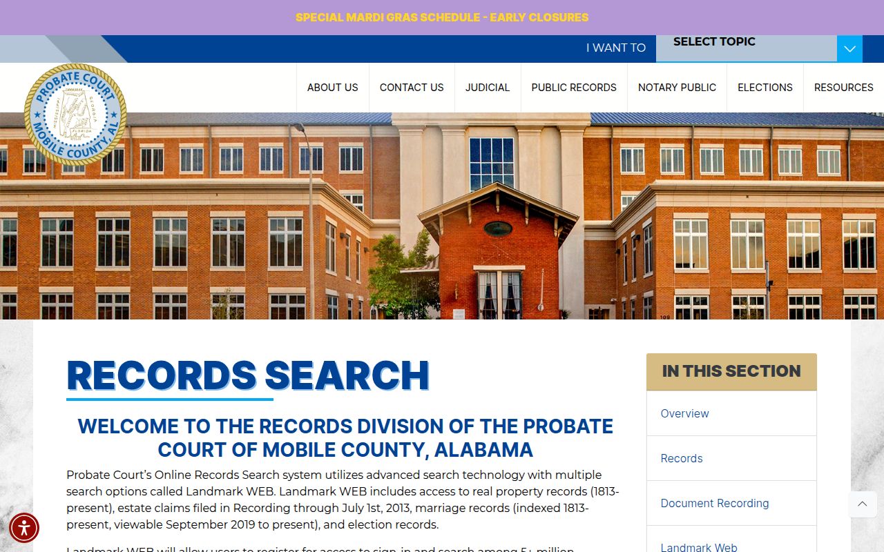 Mobile County Probate Court Landmark Web portal for deed records