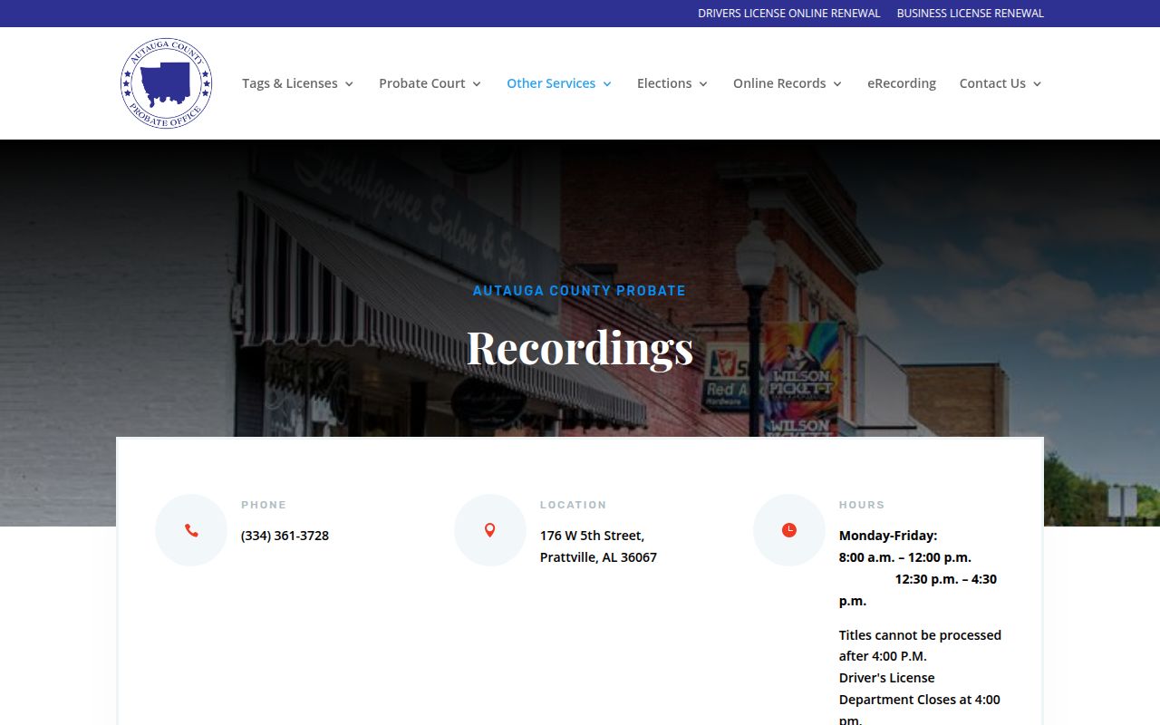 Autauga County Probate Court deed records portal in Prattville