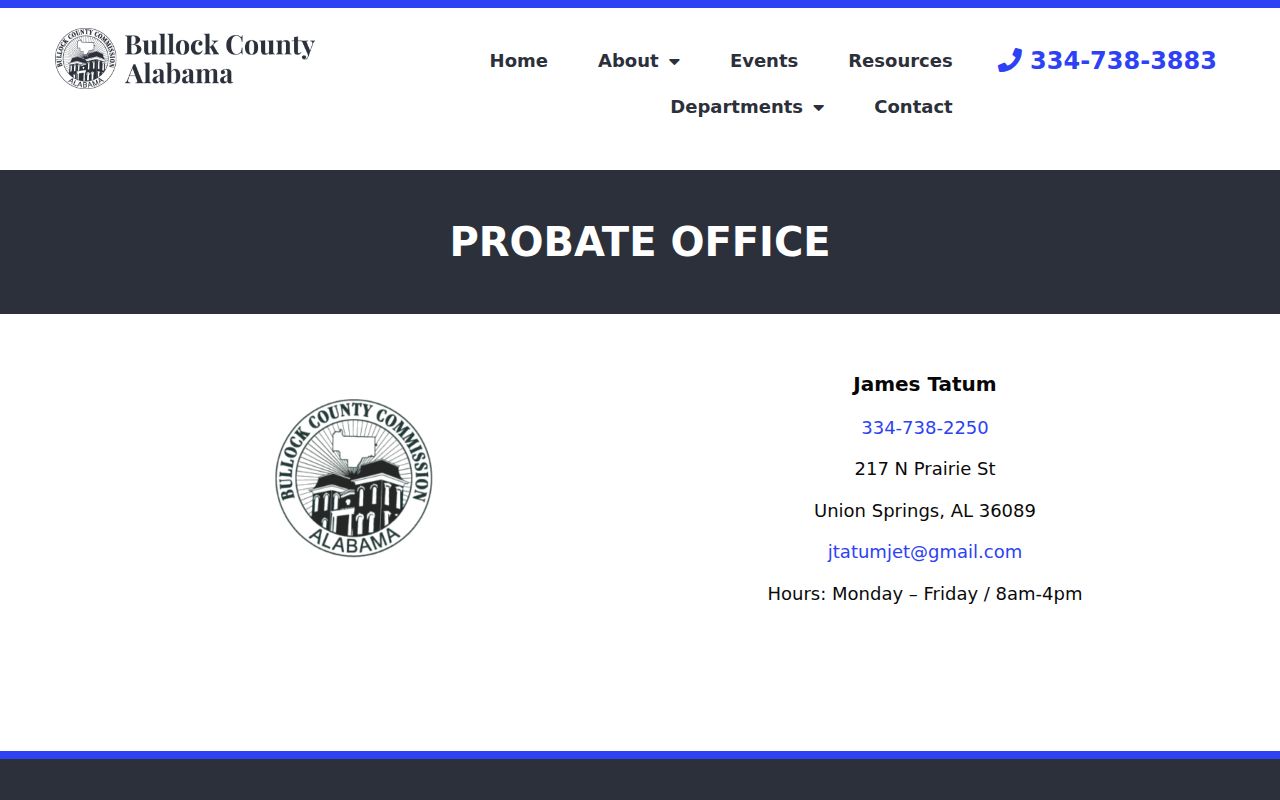 Bullock County Probate Court information for deed records