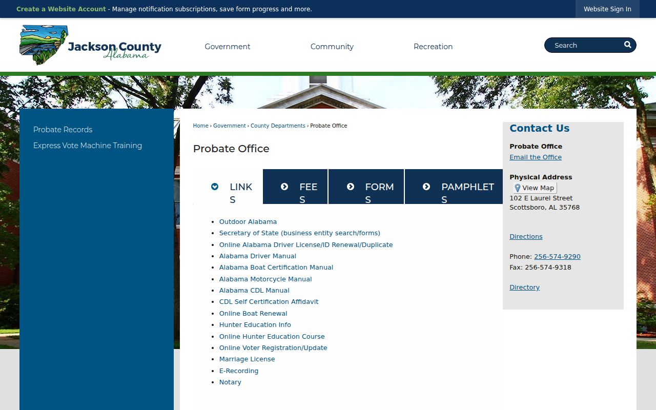 Jackson County Probate Court online deed search portal in Scottsboro