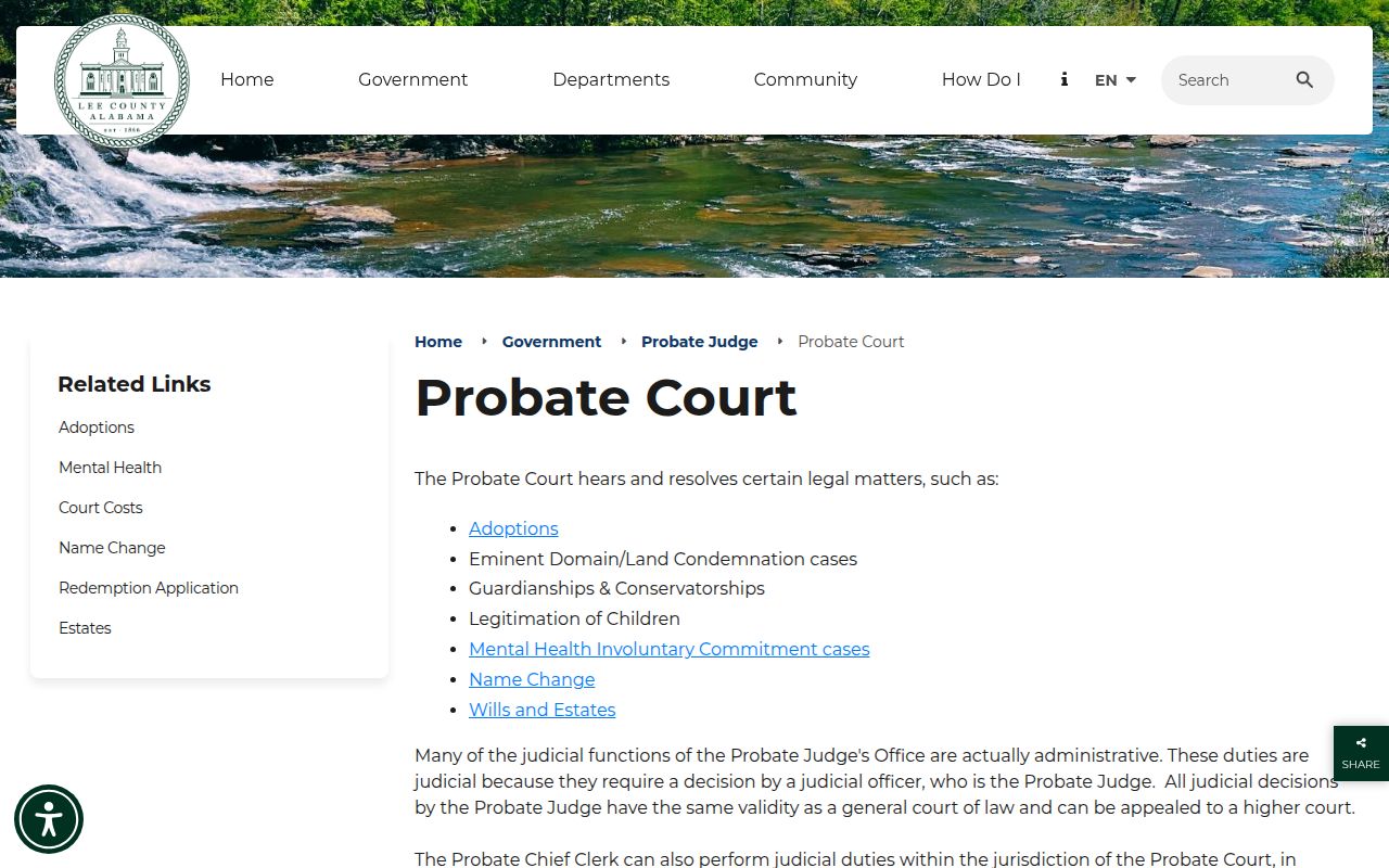 Lee County Probate Court building in Opelika Alabama